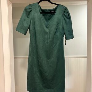 Guess Green Puff Sleeve V-Neck Suede Dress